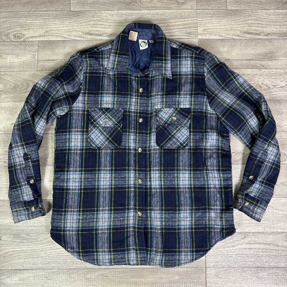 VTG Appalachian Trail Plaid Button Front Outdoor Trail Shacket Navy Blue sz 36